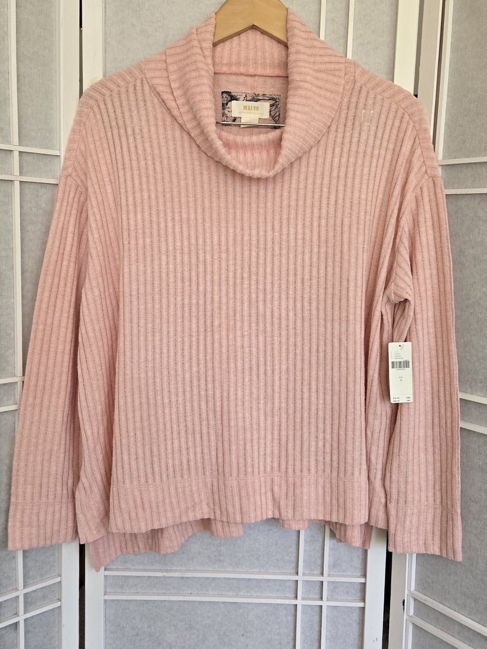 Anthropologie Pink Ribbed Cowl Neck Sweater